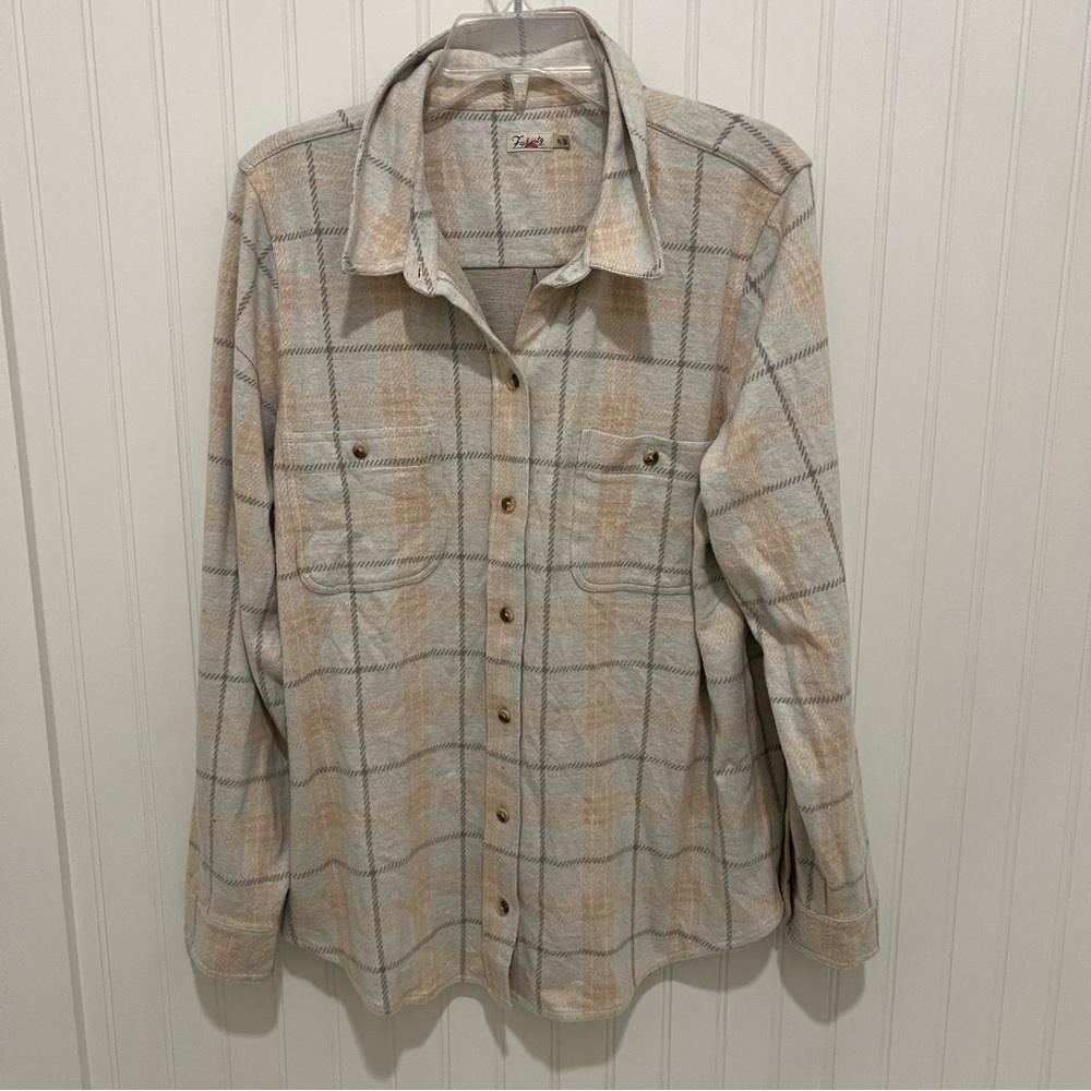 Faherty Beige and Gray Plaid Button-Down Shirt